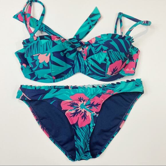 Beach Babe Australia Floral Leaf Bikini Set Sz 8 - Picture 1 of 6